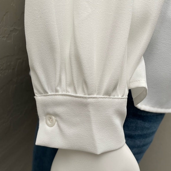 #4 White Button Flap Pocket Blouse w/Gathered Sleeves - Picture 5 of 7